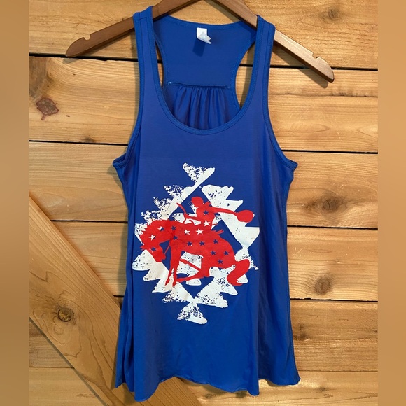 Bella Canvas Royal Blue Western Racerback Graphic Tank Top - Picture 1 of 6